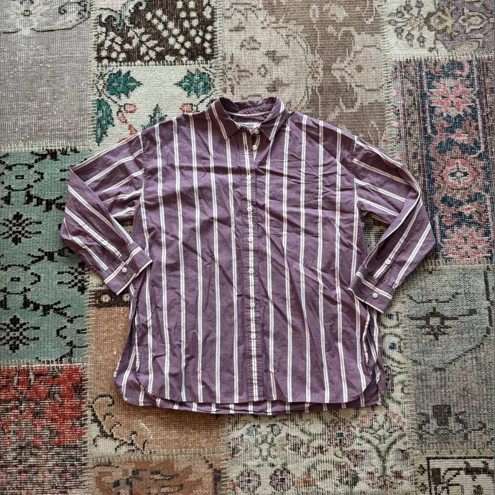 MADEWELL STRIPED POPLIN OVERSIZED SHIRT in IRIS BLOOM - Picture 6 of 9